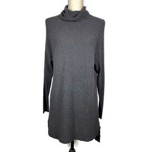 T Tahari Ribbed Turtleneck Tunic Length Sweater Beige Womens Small Dark Gray